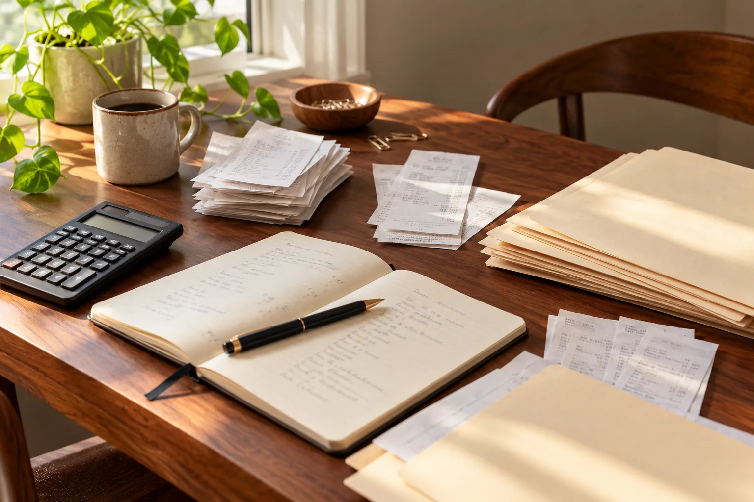 AI-created illustration of a small-business bookkeeping workspace.